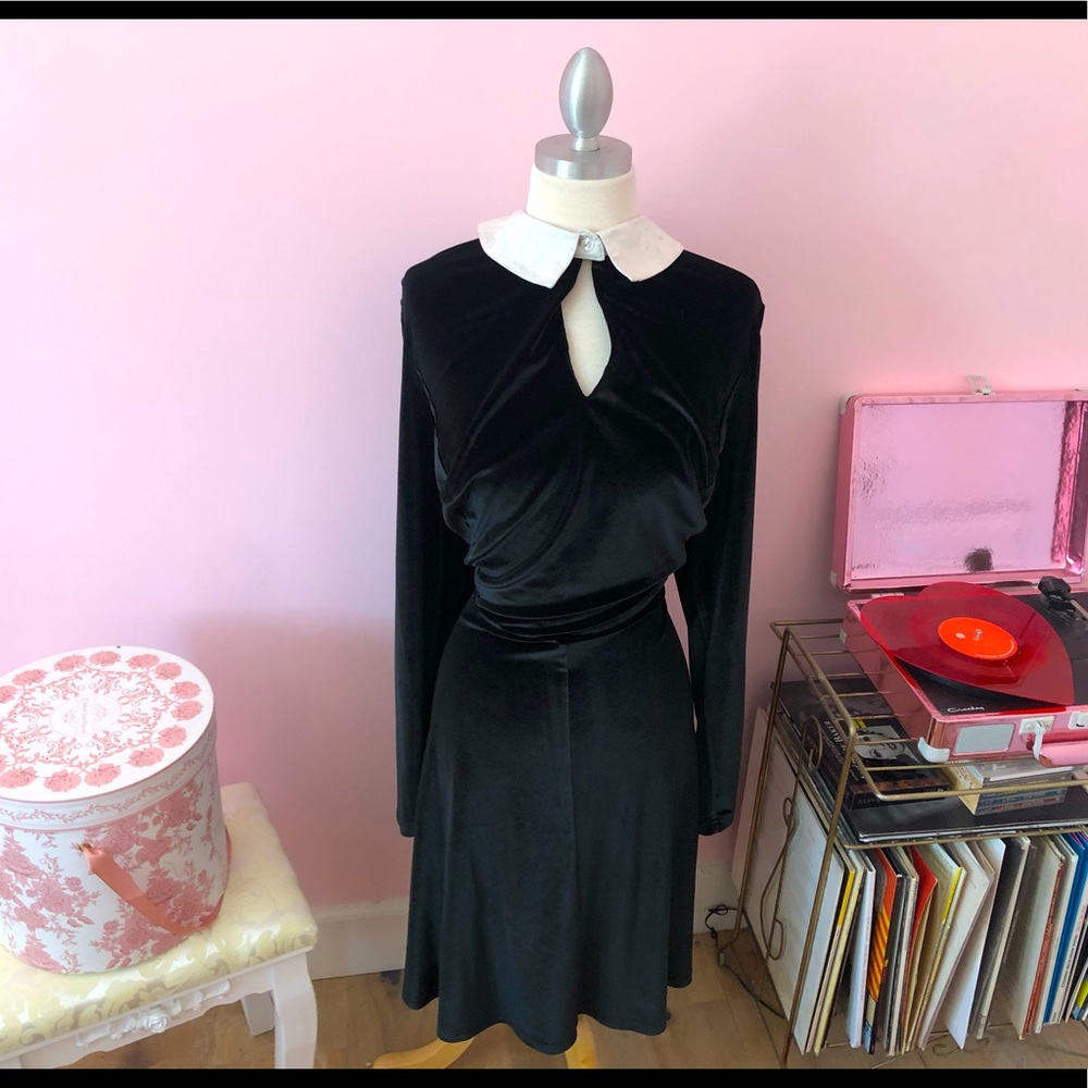 Velvet collared unique vintage dress plus size